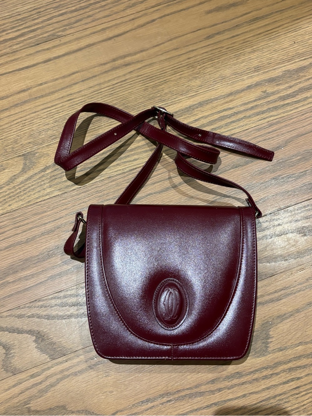 Vintage Cartier Paris leather Crossbody Bag in Deep Burgundy